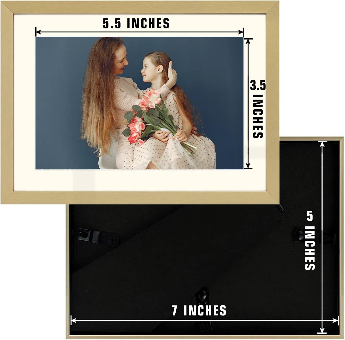 Golden State Art, Gold 1 Pack 8x10 Picture Frame and 2 Pack 5x7 Picture Frame - Displays Photos for 5x7 or 4x6 inches With Mat - or 8x10 or 5x7 inches Without Mat - Resistant Glass Aluminum Photo Fram