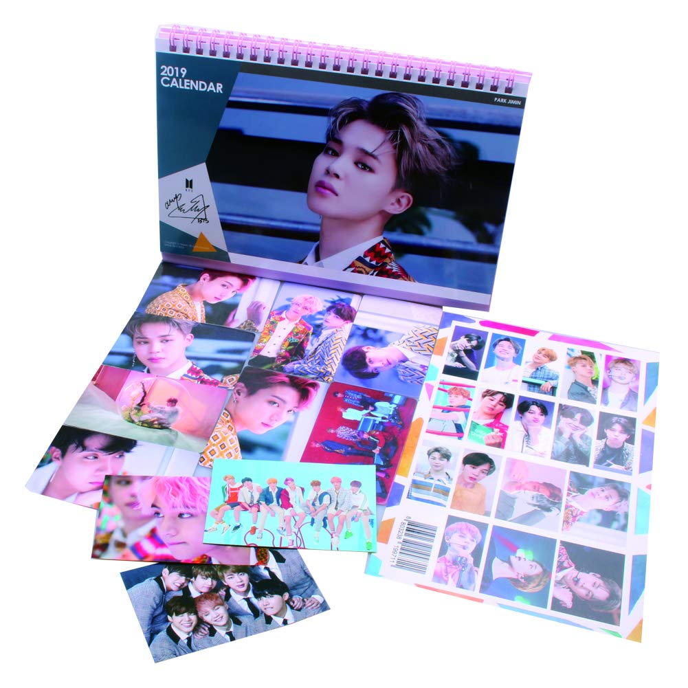 BTS Bangtan Boys Desk Calendar with Love Yourself Answer Photo Cards 8 pcs 2 Sided Printed and 3 BTS Stickers (Jimin 2019-2020)