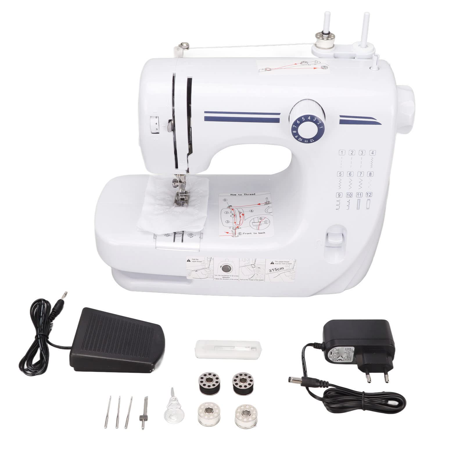 Mini macchina da cucire elettrica portatile da tavolo 12 punti uso domestico multifunzionale
