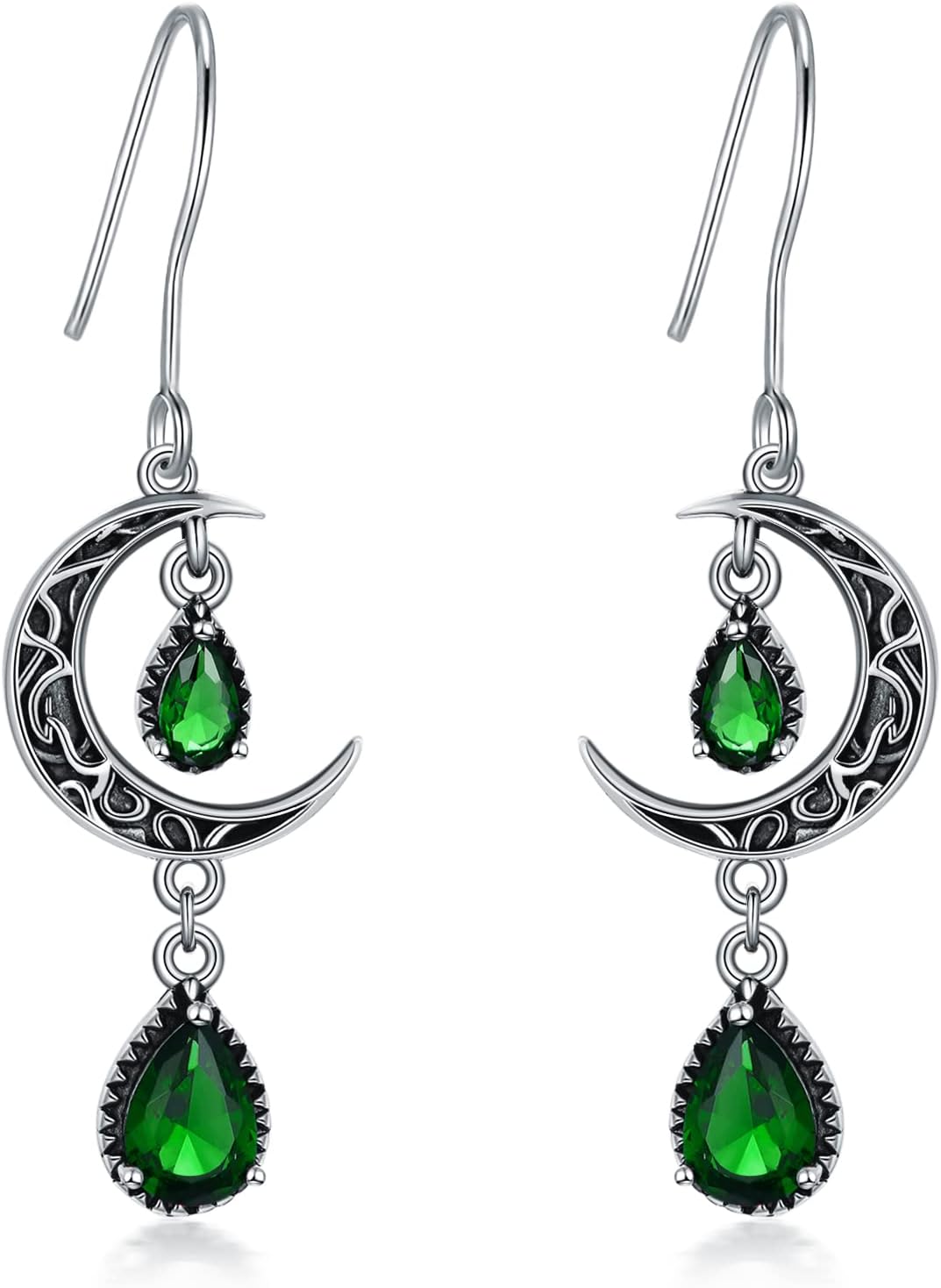VONALA Moon Earrings for Women 925 Sterling Silver Celtic Moon Dangle Drop Earrings Emerald / Amethyst / Ruby / Sapphire/ Pink / Peridot / Aquamarine / Citrine / Black / Rainbow Topaz Dangling Earrings Celtic Jewelry Gifts for Women