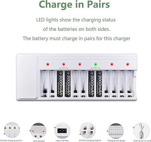 Miniatura 5 de Baterías recargables AA y AAA con cargador, paquete de 8 pilas AA con 8 pilas AAA de 1.2 V de baja autodescarga Ni-MH con cargador inteligente de 12