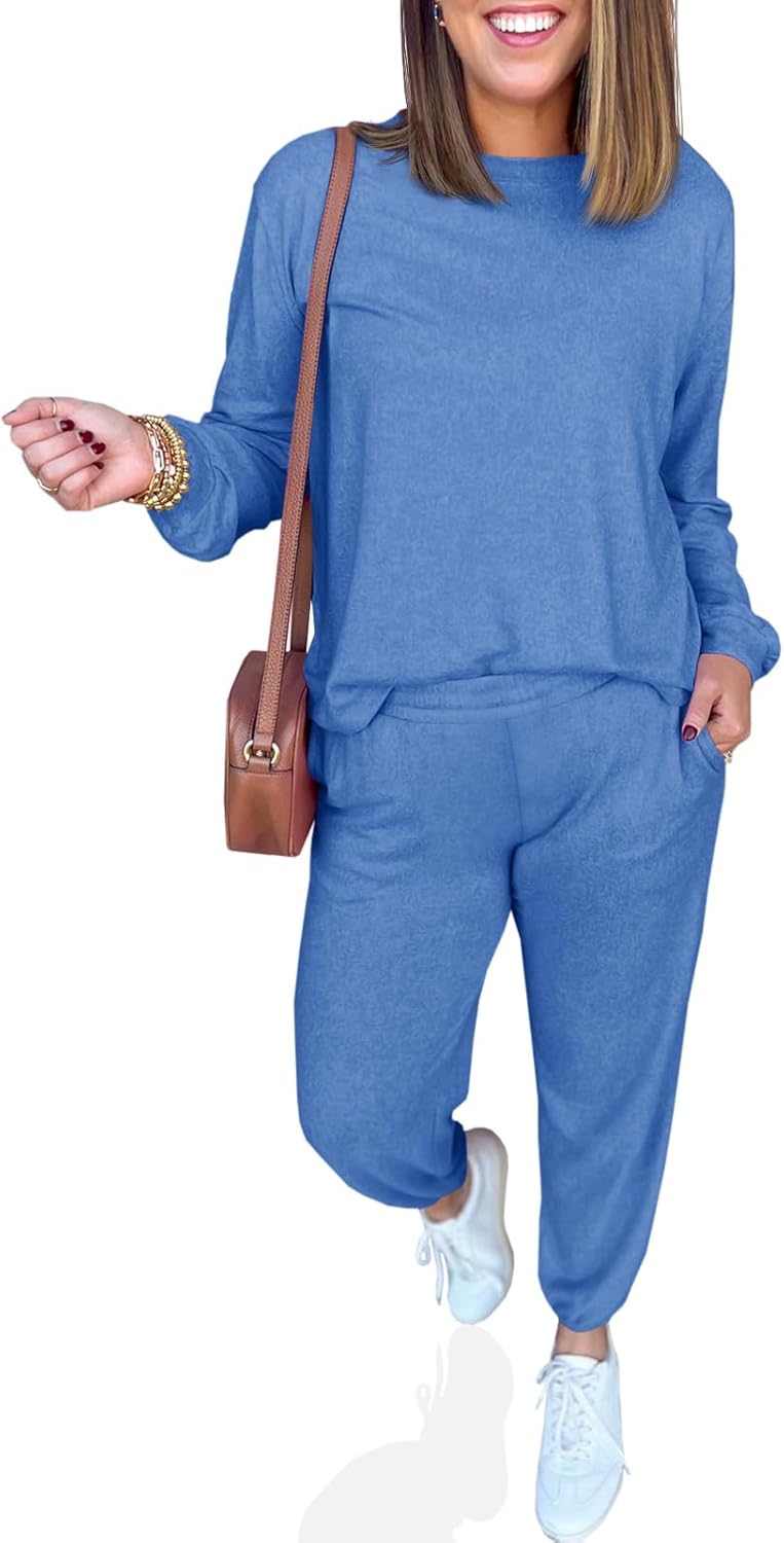 Tankaneo Womens 2 Piece Outfits Lounge Sets Casual Long Sleeve Crewneck Pullover Sweatshirt Jogger Sweatpants Tracksuit Set