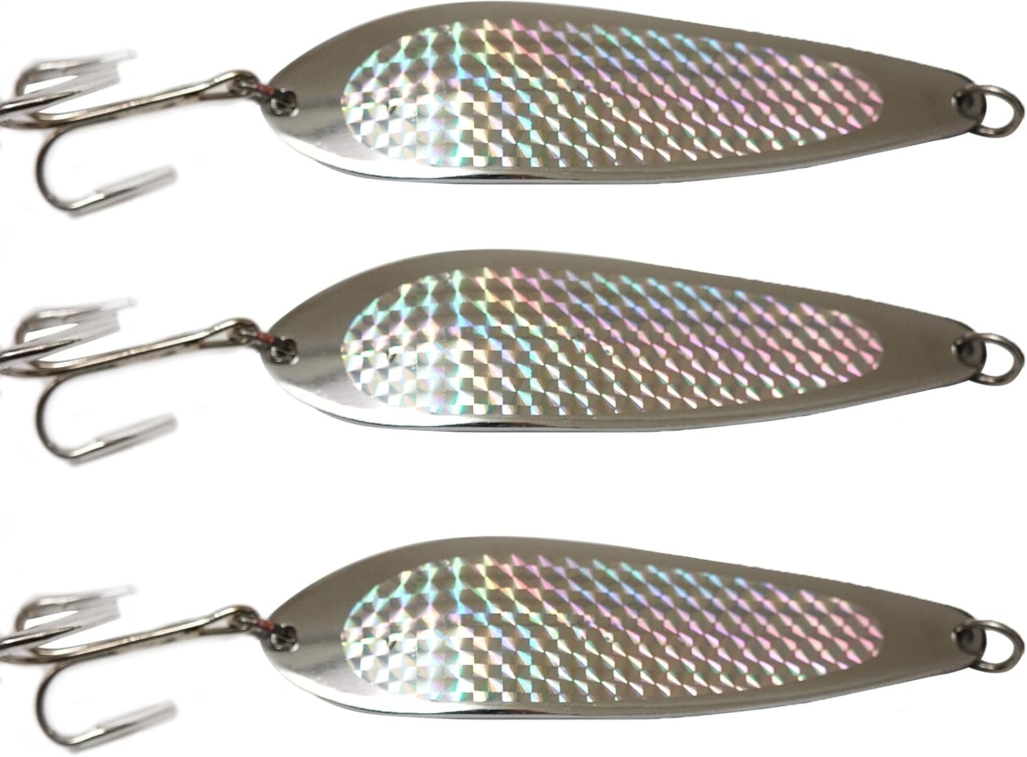 3pcs Fish WOW! 7oz Fishing Spoon jig with a Treble Hook Bait Lures Fish Metal Jig Silver Holographic Laser Tape