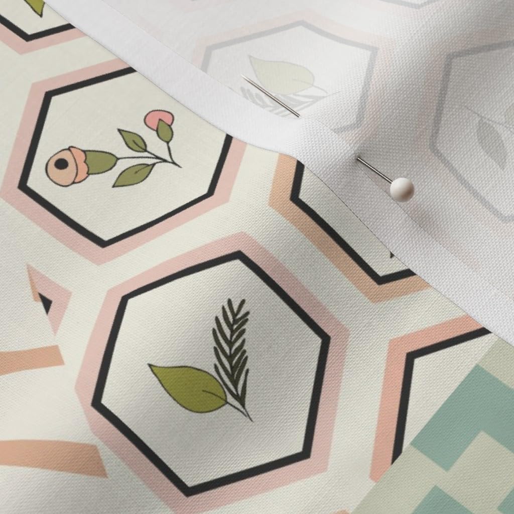 Spoonflower Fabric - Pastel Patchwork Aqua Mint Pink Woodland Florals Baby Girl Nursery Printed on Petal Signature Cotton Fabric Fat Quarter - Sewing Quilting Apparel Crafts Decor