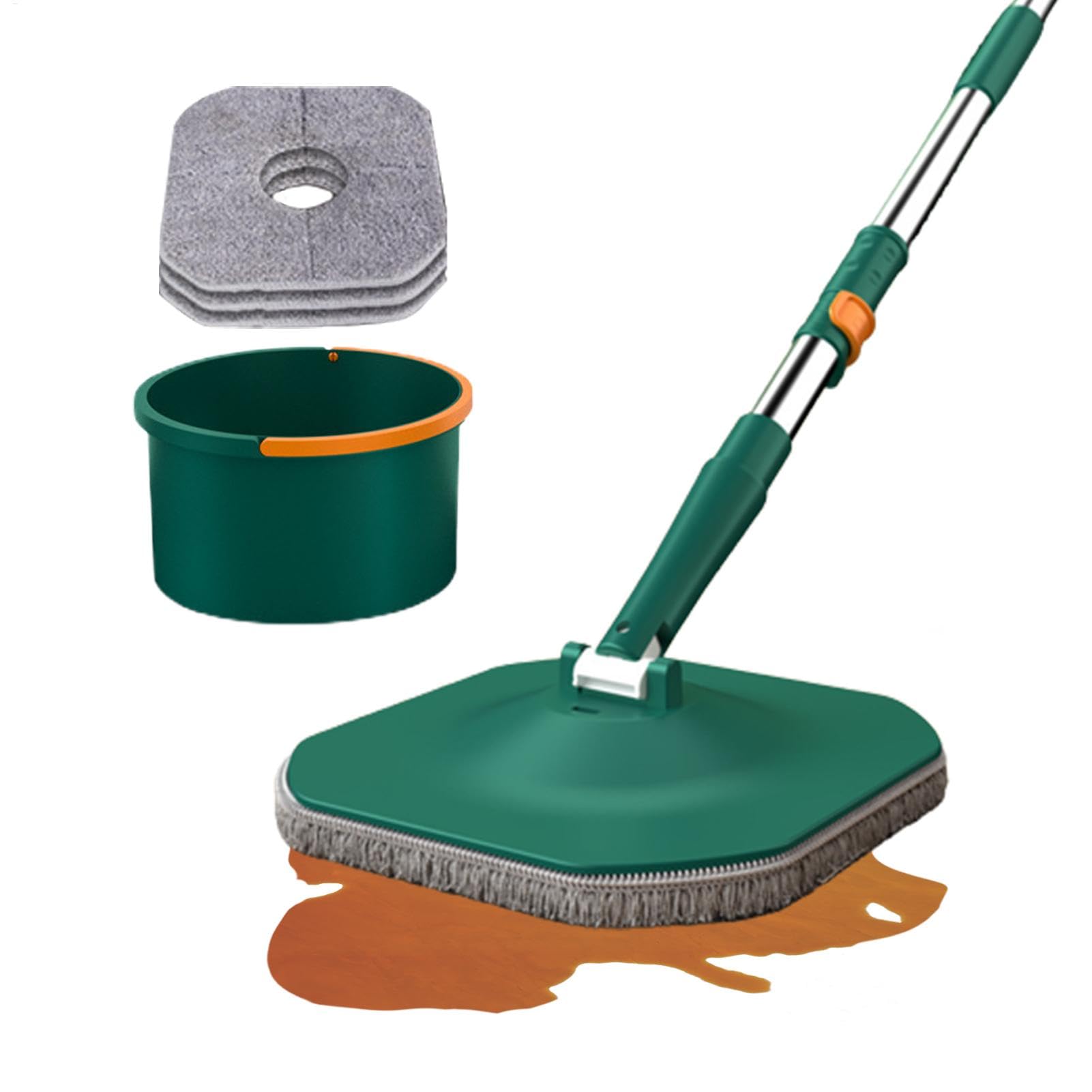 Mopa Giratoria Y Cubo Herramienta Plana De Microfibra para Polvo, Seco Y | Set De Fregona Y Cubo Escurridor Integrado Para Suelos De Madera Laminados Y Baldosas Limpieza
