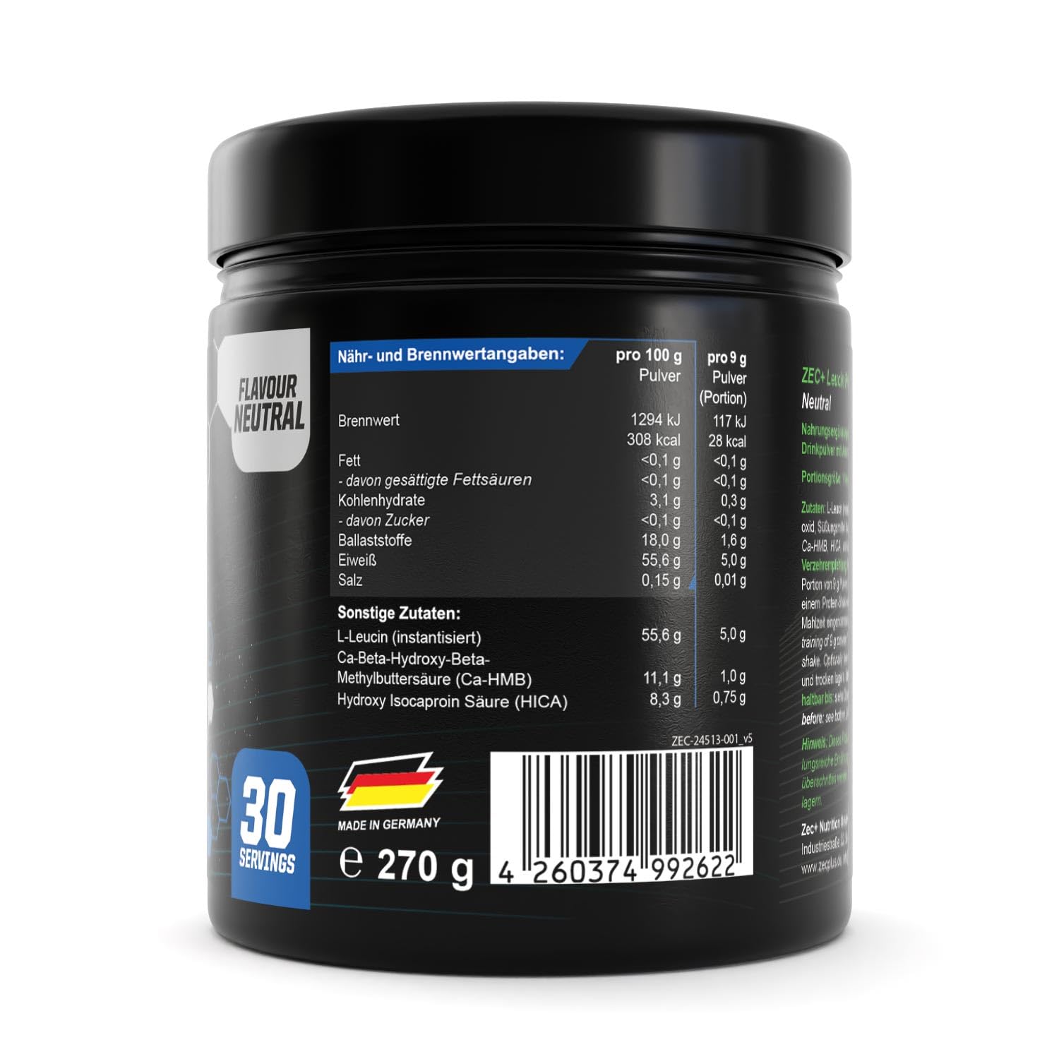 Zec+ Nutrition LEUCIN Professional – 270 g, Geschmack Neutral