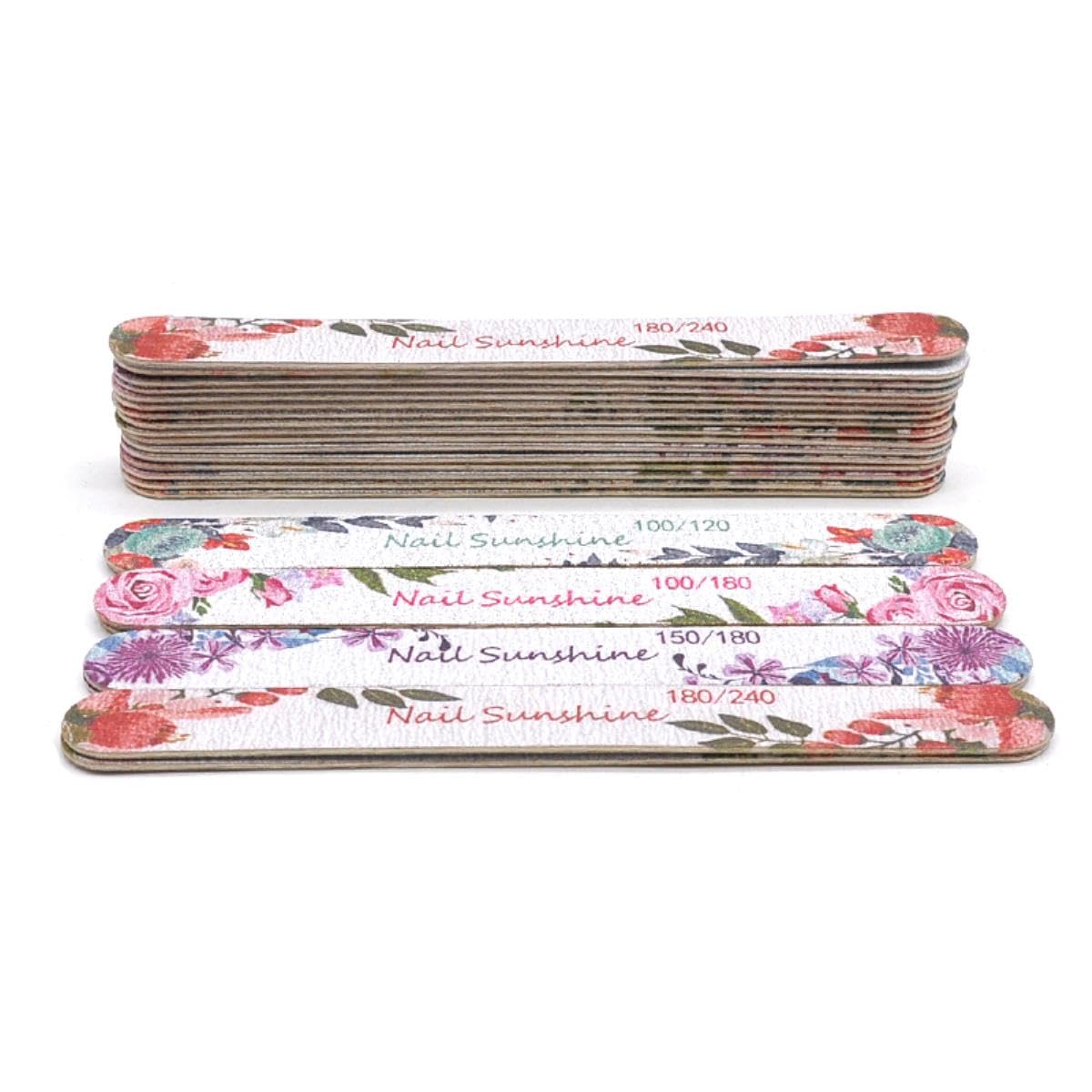 100 unids/lote limas de uñas de madera 100/120/150/180/240 profesional lavable manicura pulido lijado flor impreso uñas herramientas conjuntos-mezcla