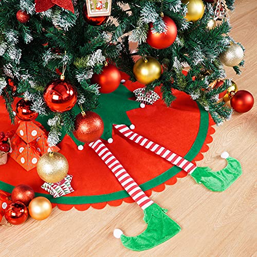 Weihnachtsbaum-Dekoration, große Matte, 121,9 cm, mit Elfenbeinen, Filz, Weihnachtsbaum-Dekoration, Baumteppich für Weihnachten, Urlaub, Party, Neujahr (Elfenbeine) Cover