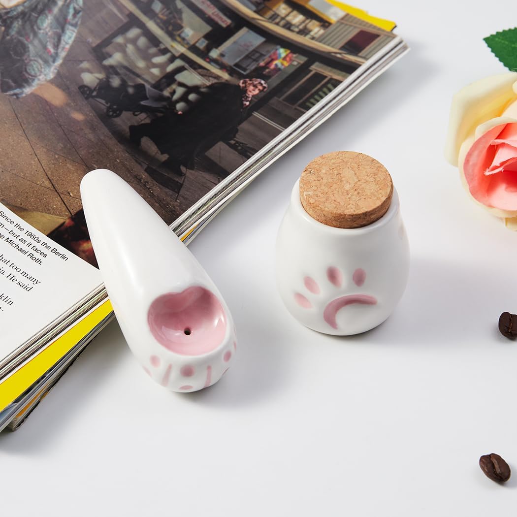 Tobacco Pipe, Ergonomic Easy Grip & Unique Cat Paw Artistic Design with Jar