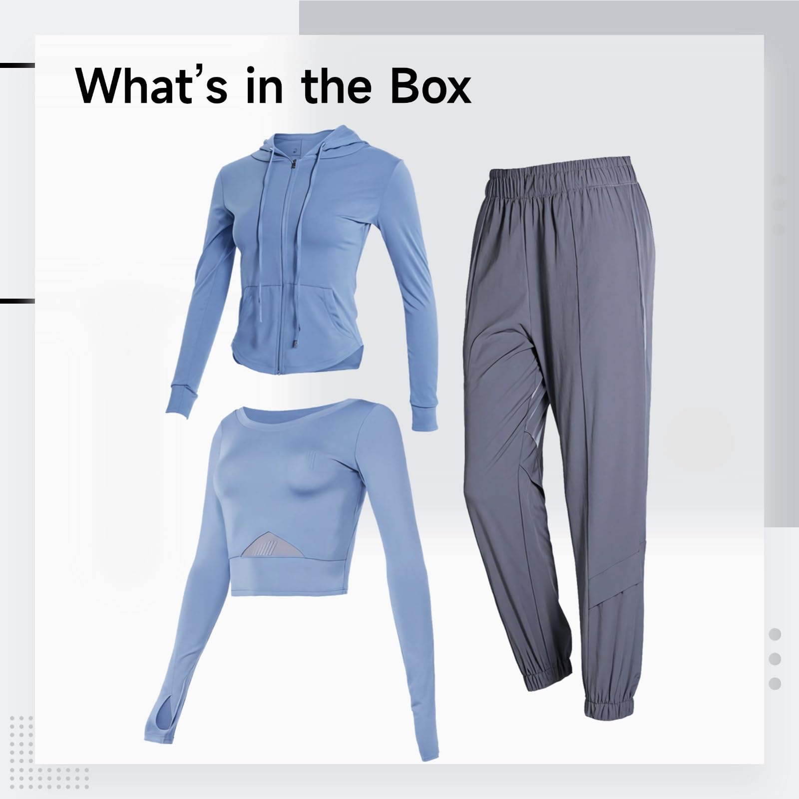 Conjuntos de entrenamiento genéricos de tres piezas para mujer, conjuntos de yoga de 3 piezas con chaqueta con capucha, tela transpirable para gimnasio y uso casual, disponible en S a XXL