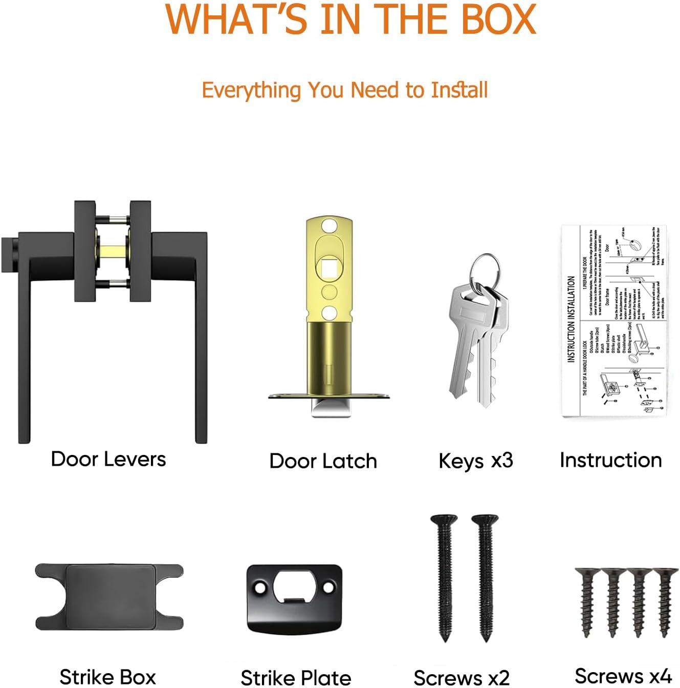 Door Handles Interior, Door Knobs Interior, Black Door Handle with Reversible Lever, Keyed Alike Door Lock Sets for Bedroom, 5 Packs Heavy Duty Door Lock Sets, Matte Black