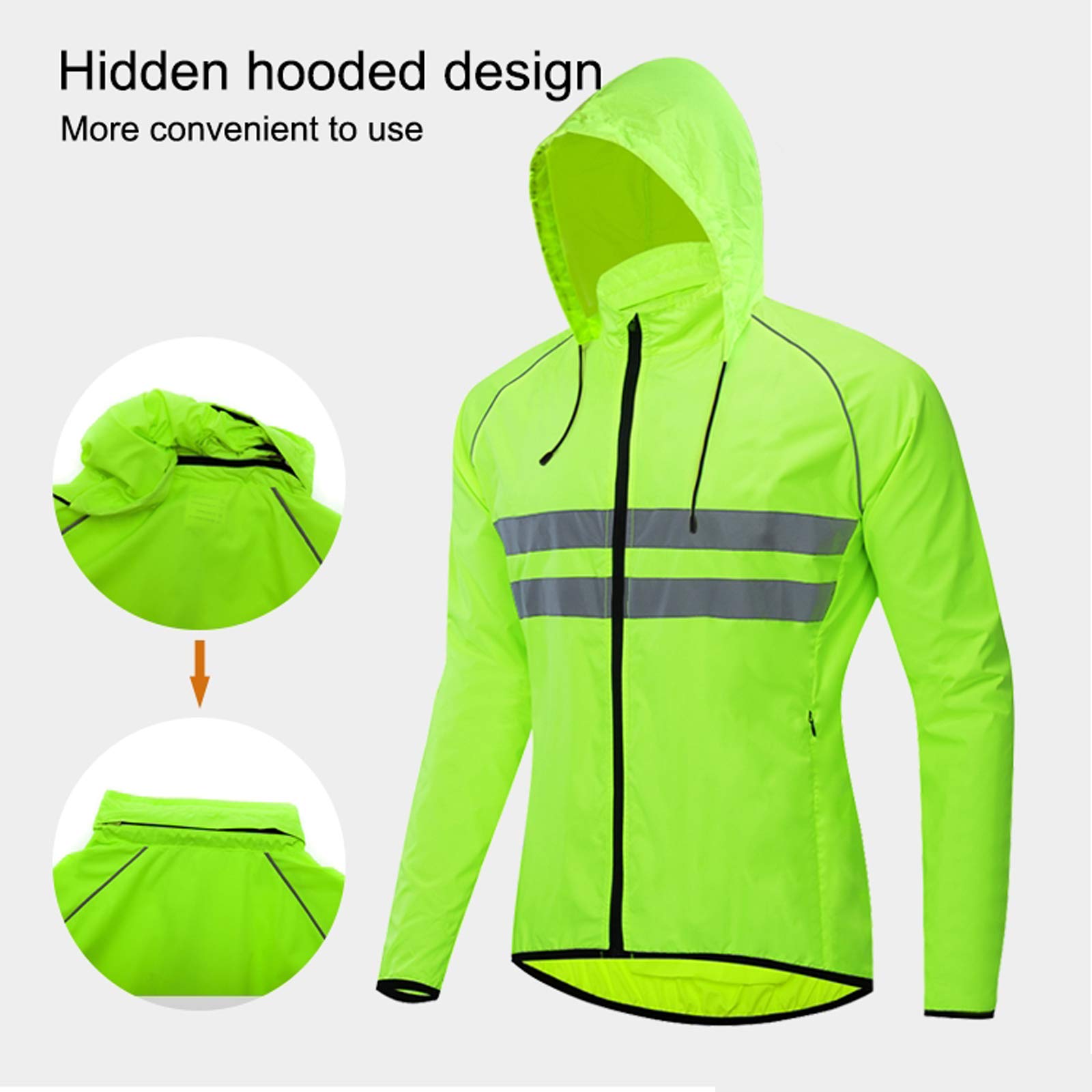 Veste De Vélo pour Hommes,Veste à Manches Longues Réfléchissant Coupe-Vent Randonnée à Vélo Sécurité Veste De Running Résistant à l'eau Manteau Vêtements De Sport,pour Pl
