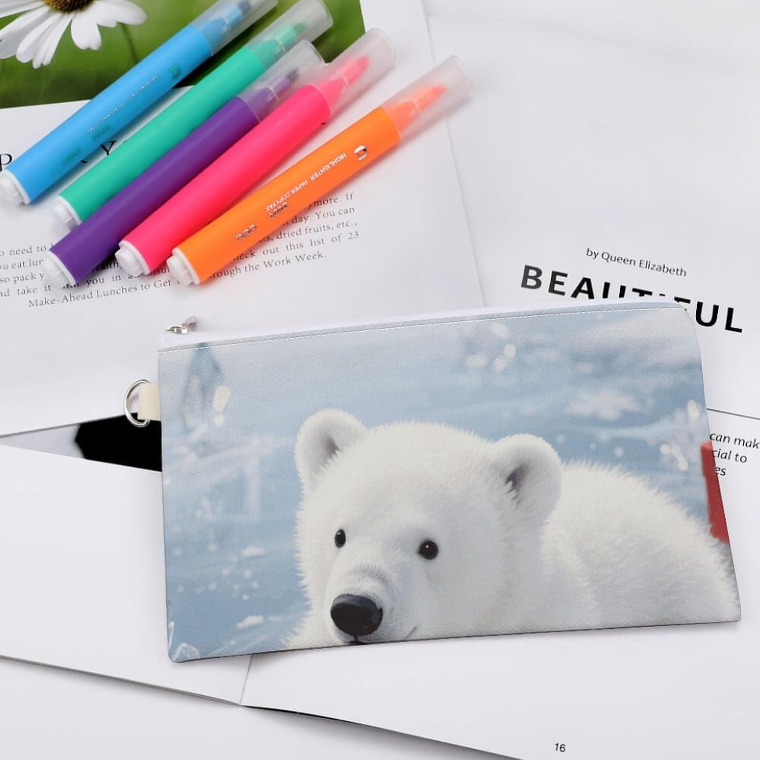 Christmas Polarbear Large Portable Canvas Wallet image 4