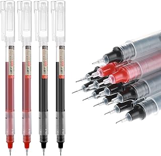 Pack of 12 Fineliner Black 0.5 mm Rollerball Pen with Liquid Ink Quick Drying Gel Pen Quick Drying Ballpoint Pen Gel Pens Rollerball Pen Black Gel Pens Red for Office School Business