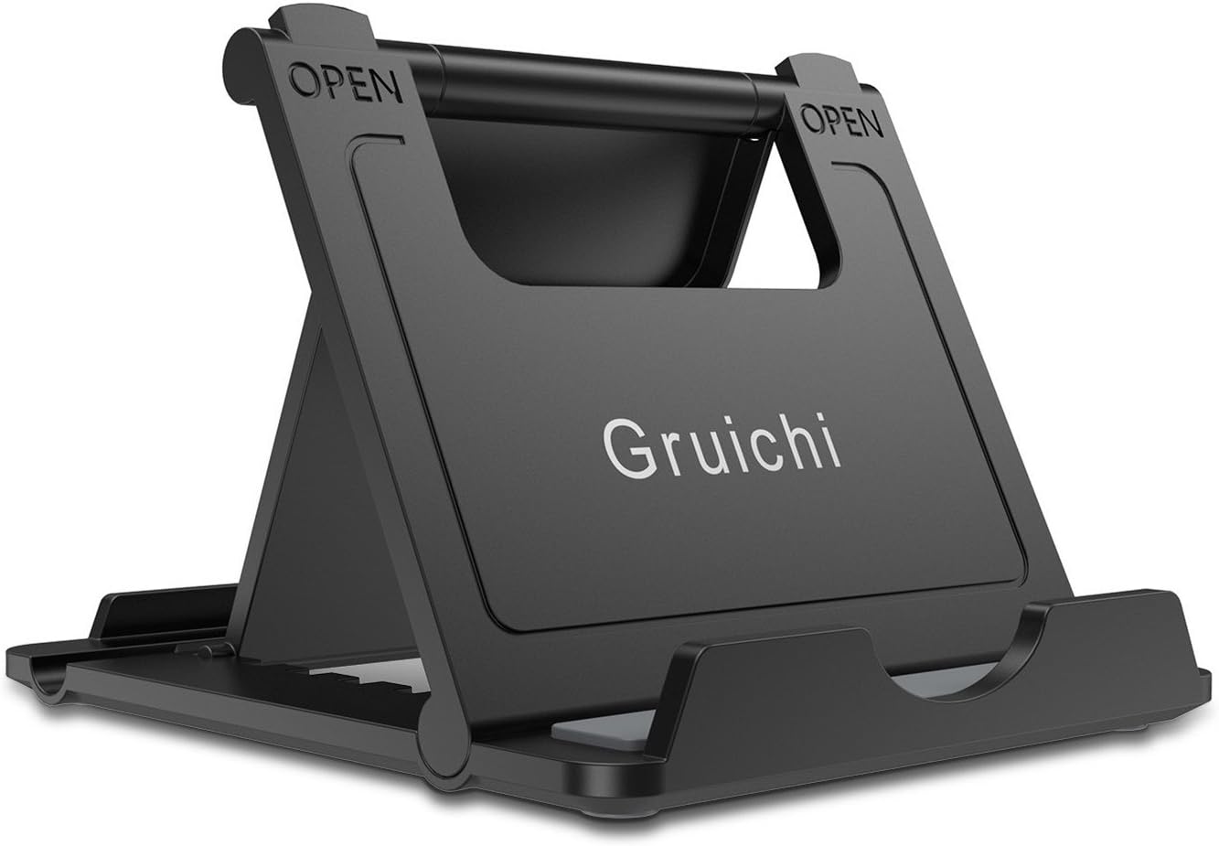 Adjustable Cell Phone Stand, Gruichi iPhone Stand for Desk Tablet Stand, Multi-Angle Desk Phone Dock Holder for iPhone 8 X 7 6 6S Plus Samsung S7/S6 Edge, Nexus, iPad, 6"-8" Tablet, E-Reader, Black