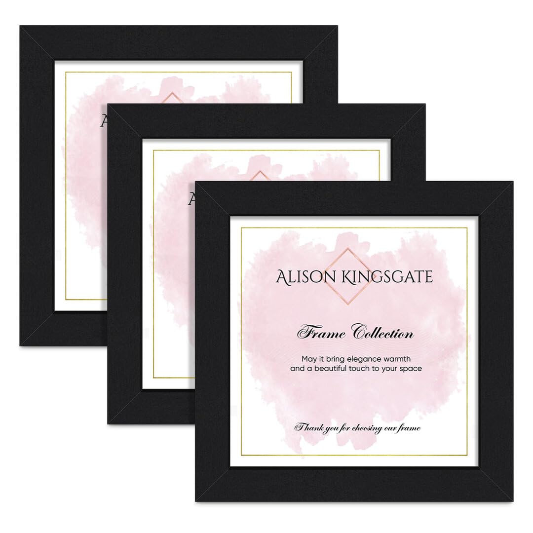 Alison Kingsgate 6X6 Matte Black Modern Photo Frames Pack of 3 - Engineered Wood Picture Frame with Perspex Front - Ideal for Certificates - Wall Mount or Tabletop - Multiple Sizes & Colors — image 1