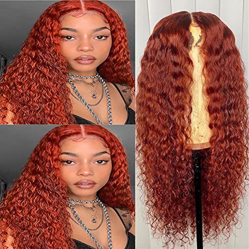 Ginger Lace Front Wigs Human Hair 13X4 Deep Curly Wig Orange Red Color for Black Women Pre Plucked Hairline 150% Density (26 inch, 13x4 lace frontal wig)