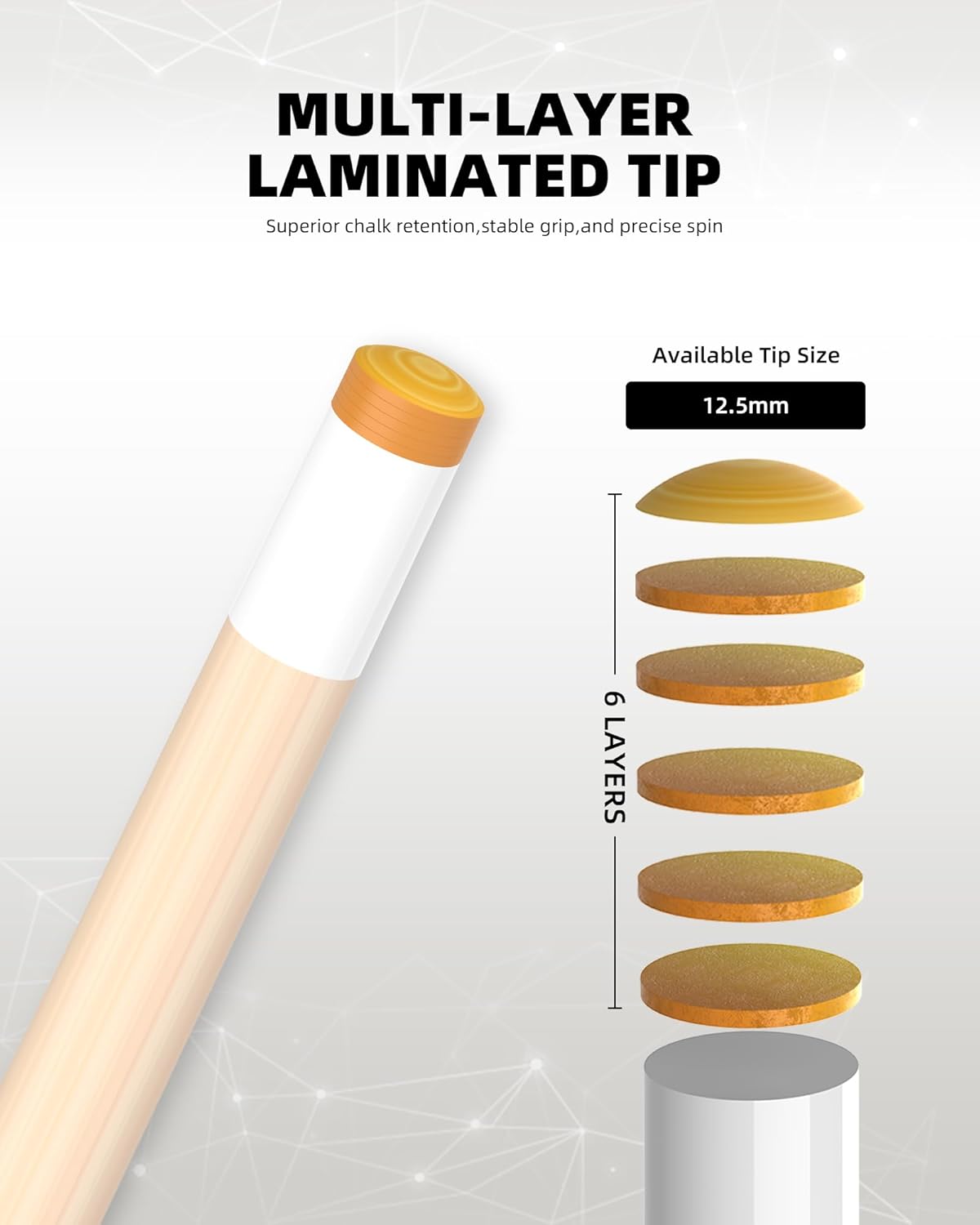 KONLLEN Maple Pool Cue Shaft 3/8 x 8 Joint, 12.5mm Tip – Reinforced Core for Enhanced Stability