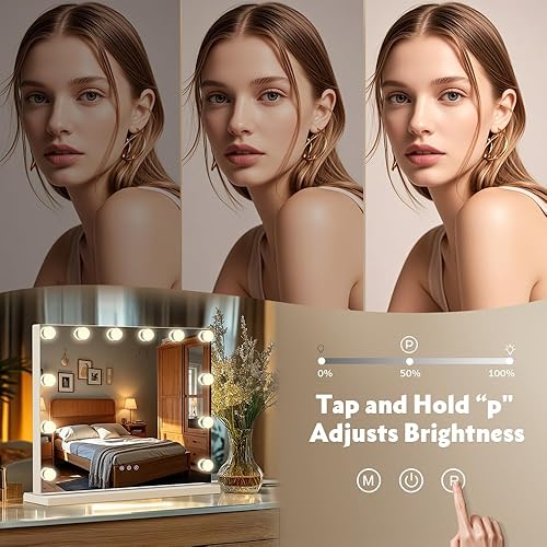 Miniatura 2 de M MIVONDA Espejo de tocador con luces, espejo de maquillaje Hollywood iluminado con 12 bombillas LED, 3 modos de iluminación, espejo grande de 16 x