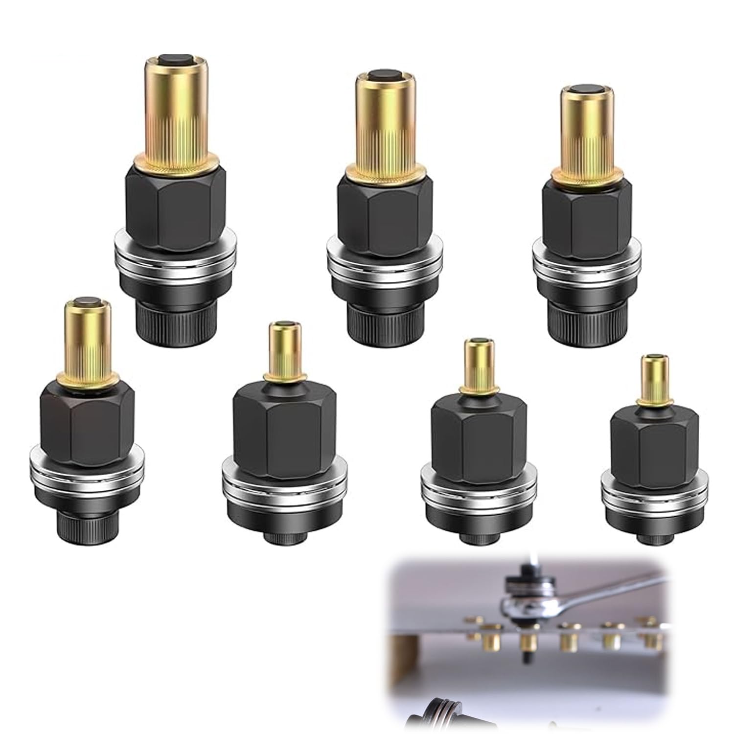 7 PCS Head Rivet Nut Tool, Drop-Resistant Rivnut Tool, M3 M4 M5 M6 M8 M10 M12 Rivnut Tool Kit, Portable Carbon Steel Riv Nut Gun Set for Rivet Nut Tools Manual Riveting Machine (Back)