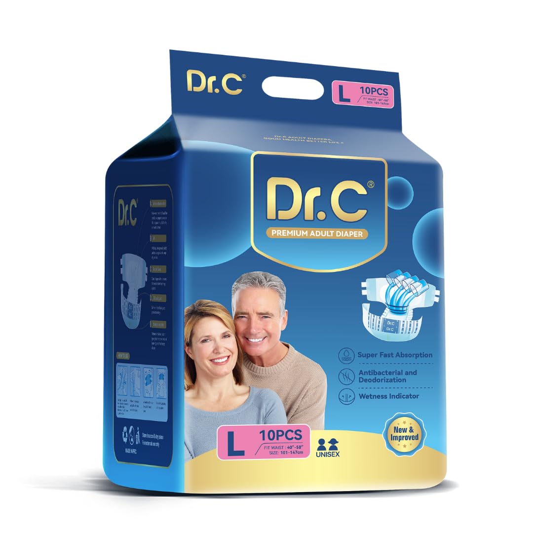 DR.C (Doctor’s Choice) Overnight Adult DiaperTape Style - 10 count (L) with Wetness Indicator,odour free, Leak proof (Anti leak Cuffs),Anti - Bacterial & Deodorization and Cloth like back sheet - Waist Size 101-147 cms, 40-58 Inch. (B0C5RS12NL) Amazon Price History, Amazon Price Tracker