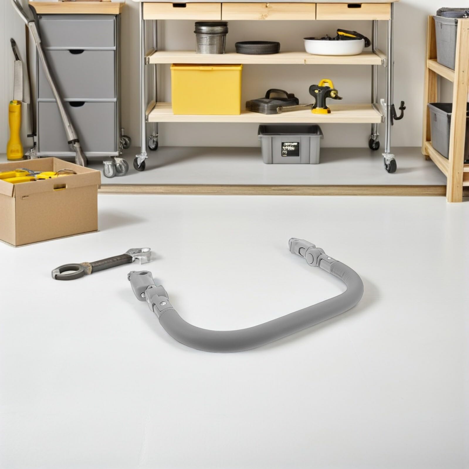 Barre d'Appui Universelle pour Poussette, Garde-Corps de Sécurité avec Repose-Pieds Rallongé, Main Courante Réglable et Amovible pour Bébé, Accessoire de Poussette Confort, Gris