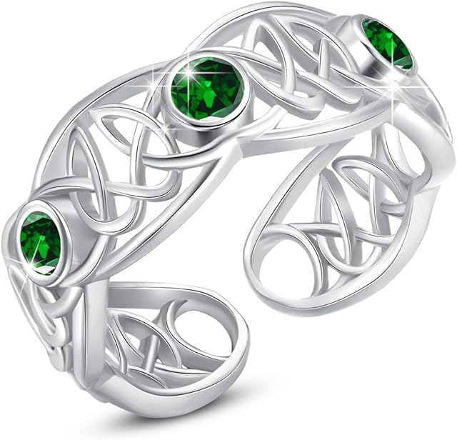 ZIPPICE Celtic Ring 925 Sterling Silver 12 Birthstone Ring Adjustable Engagement Ring Boho Rings for Women Jewellery Birthday Gifts for Women