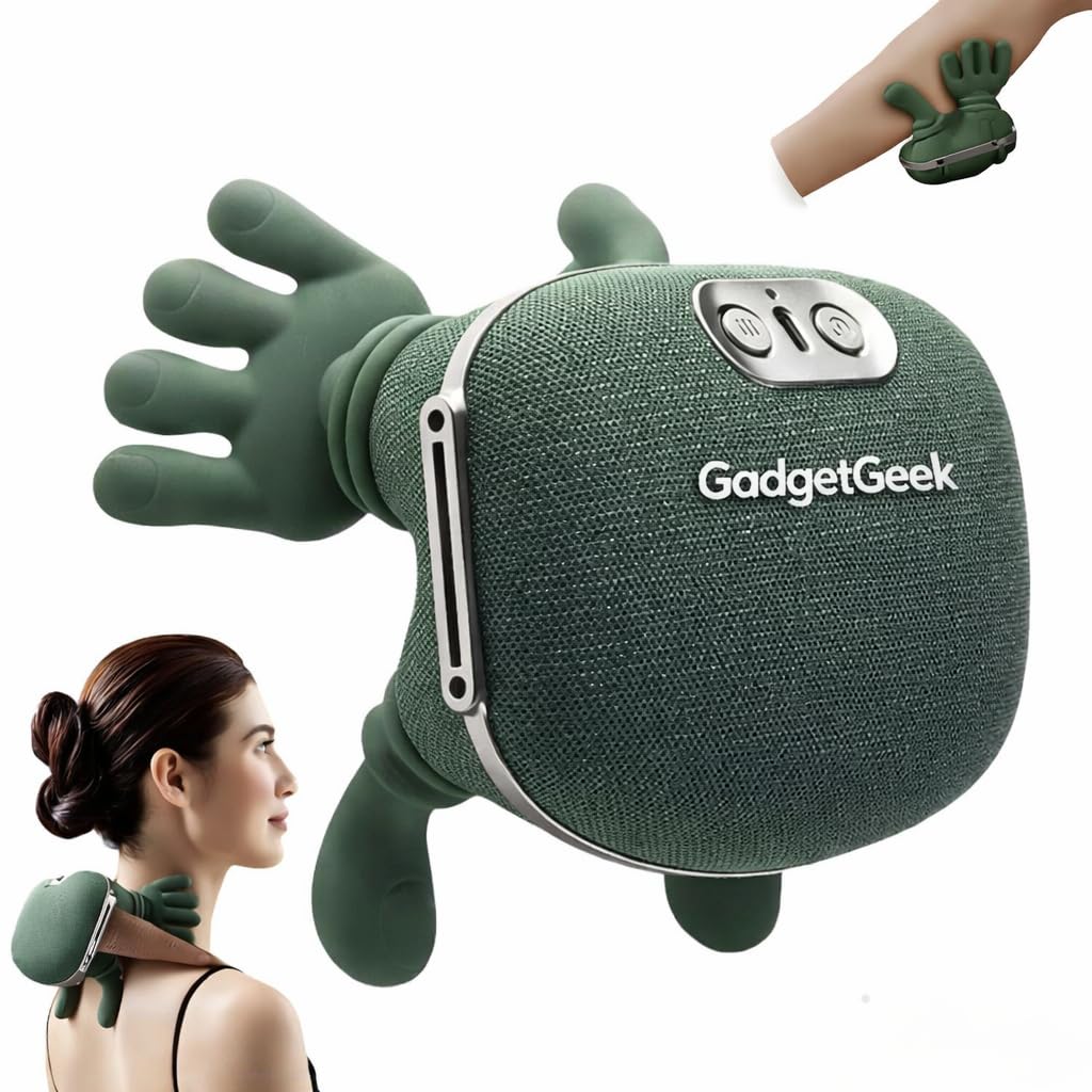 GadgetGeek Neck Massager for Cervical Pain Relief with Heat & Red Light Therapy, Electric Deep Tissue Neck Massager for Pain Relief, Dual-Zone Heating, Cordless Shoulder Massager