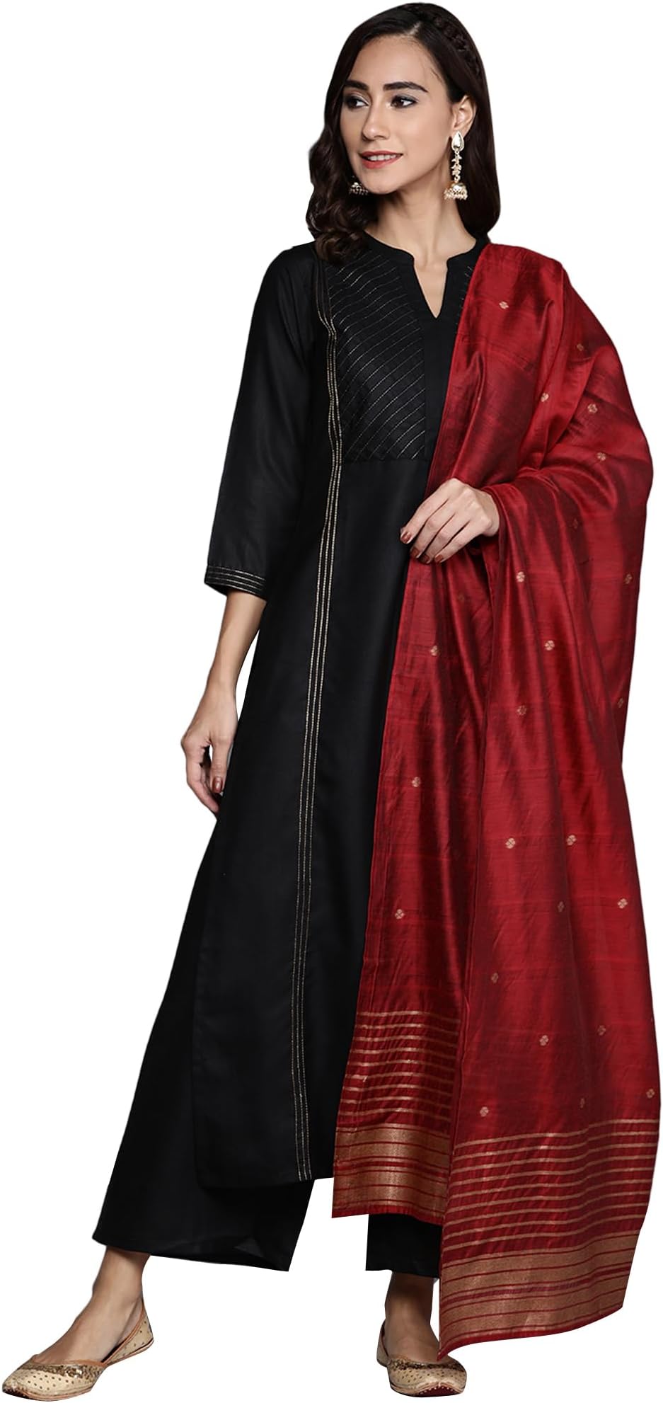 LibasWomen's Printed Cotton Straight Kurta With Palazzo & Dupatta