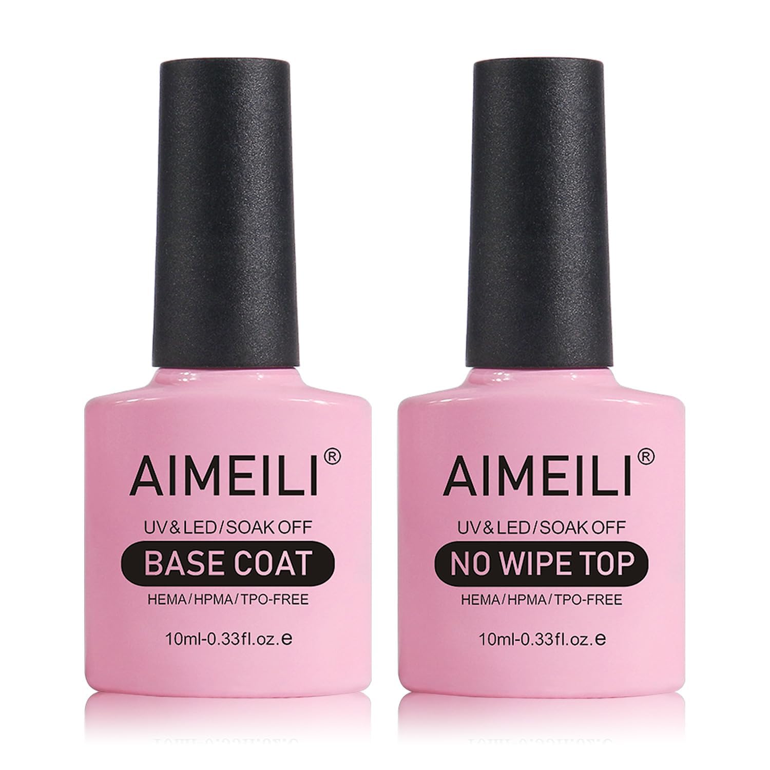 AIMEILI Base y Top Coat Semipermanente Esmaltes Semipermanentes de Uñas en Gel UV LED Gel de Uñas Kit de Esmaltes de Uñas Kit de Manicura Soak off Manicura y Pedicura 2 x 10ml