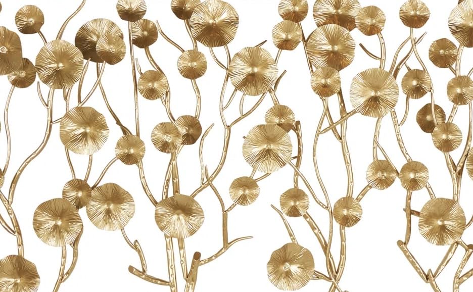 Image of ZOVE Luxury Golden Metal Wall Art for Living Room | Modern Floral Leaf Design Decorative Wall Hanging | Premium Wall Decor for Home, Bedroom, Hall, Office | Gold Finish, Large Size : 44 x 22 Inch