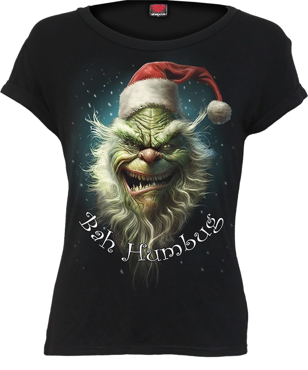 Spiral - Bah Humbug - Boatneck Cap Sleeve Top Black - XXL