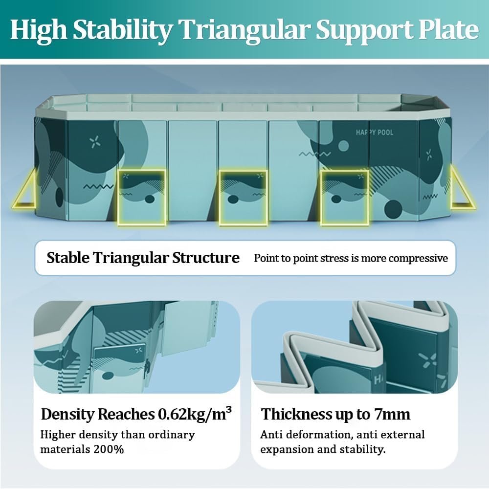 YUEWO Foldable PVC Swimming Pool Hard Plastic Shell Portable Swimming Pool for Adults Blow Up Pool for Family Garden Backyard (Blue, 3m(118in))