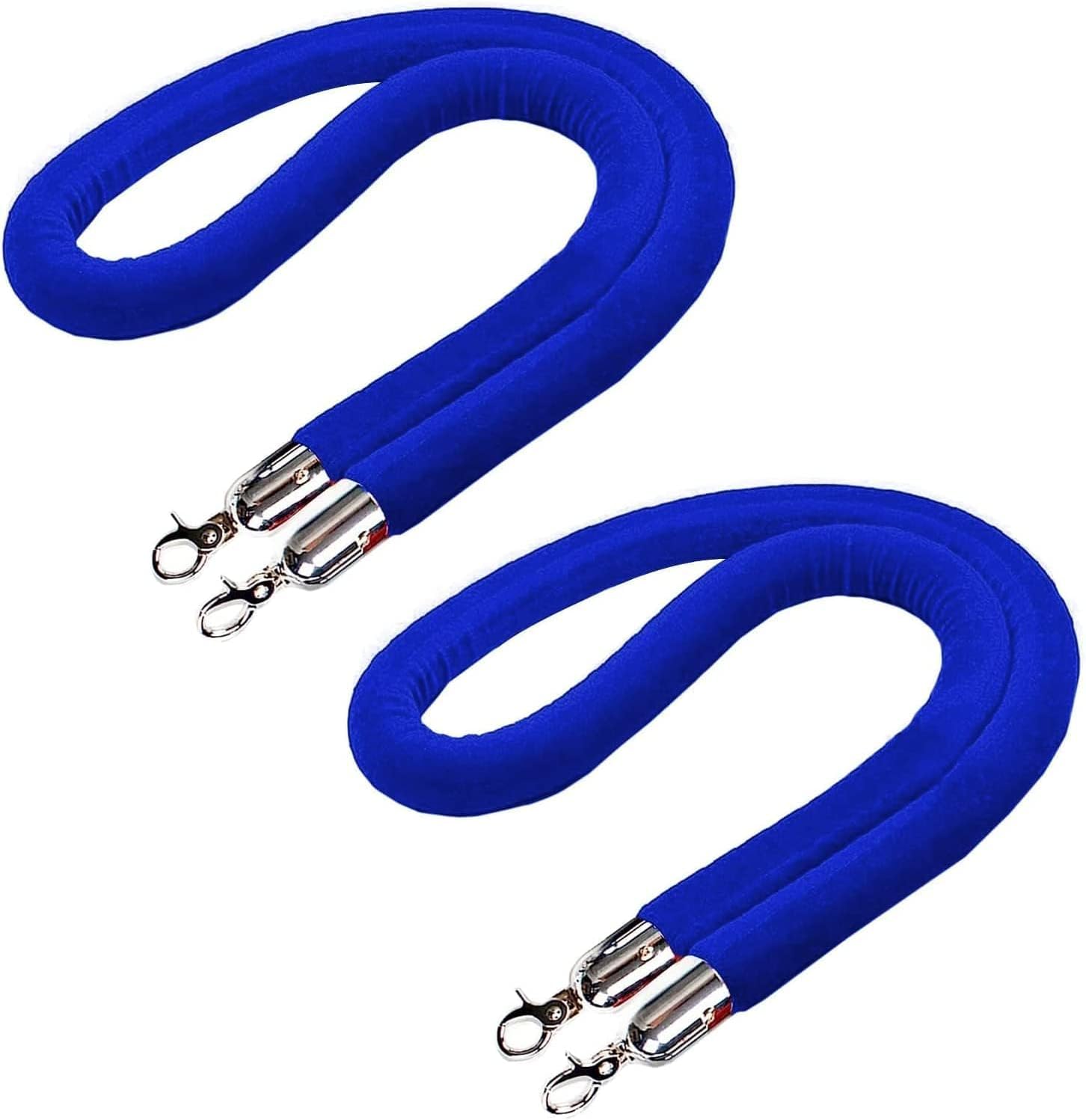 2 Pack Blue Velvet Stanchion Rope with Silver Hooks VIP Queue Divider for Crowd Control 60cm Barrier Ropes for Hotels Concerts Events Safety and Security
