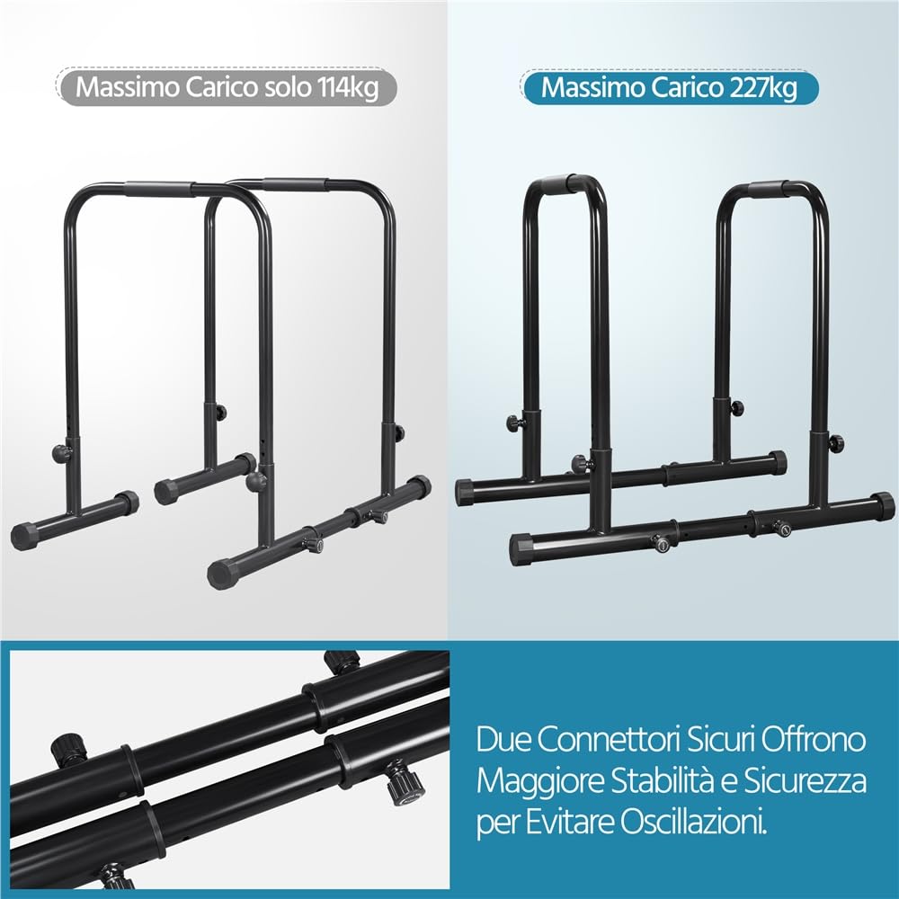 Yaheetech Dip Barre Parallele Fitness Dip Bar Stand Station Regolabile per Calisthenics/Stretching/Addominali in Acciaio Nero