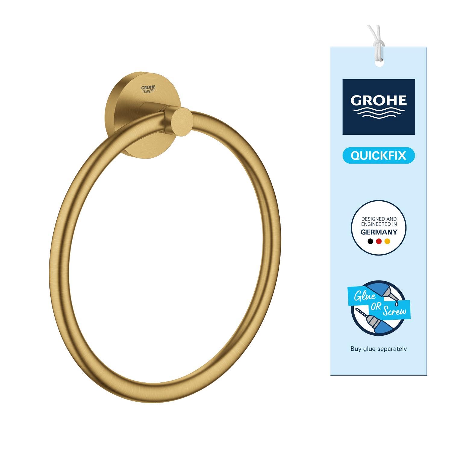 GROHE Start Towel Ring (Metal, Concealed Fastening, Including Screws and Dowels), Size 200 mm, Gold Brushed Cool Sunrise, 41174GN0