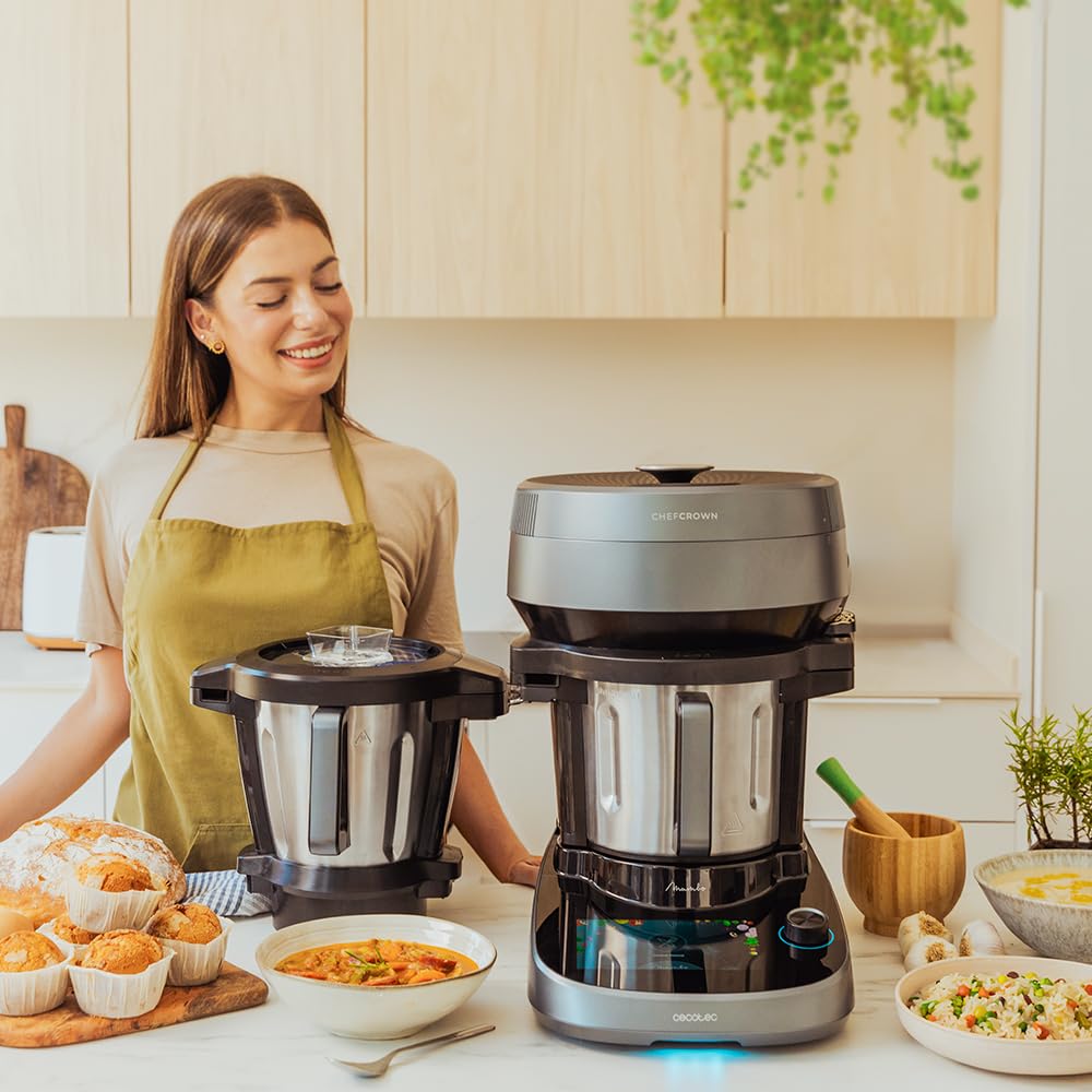Cecotec Wielofunkcyjny robot kuchenny z dozownikiem żywności Mambo CooKing Total Gourmet. 2200 W, 45 funkcji, tysiące przepisów z przewodnikiem, unikalny słoik 5L i 5L Victory Dzbanek, akcesoria