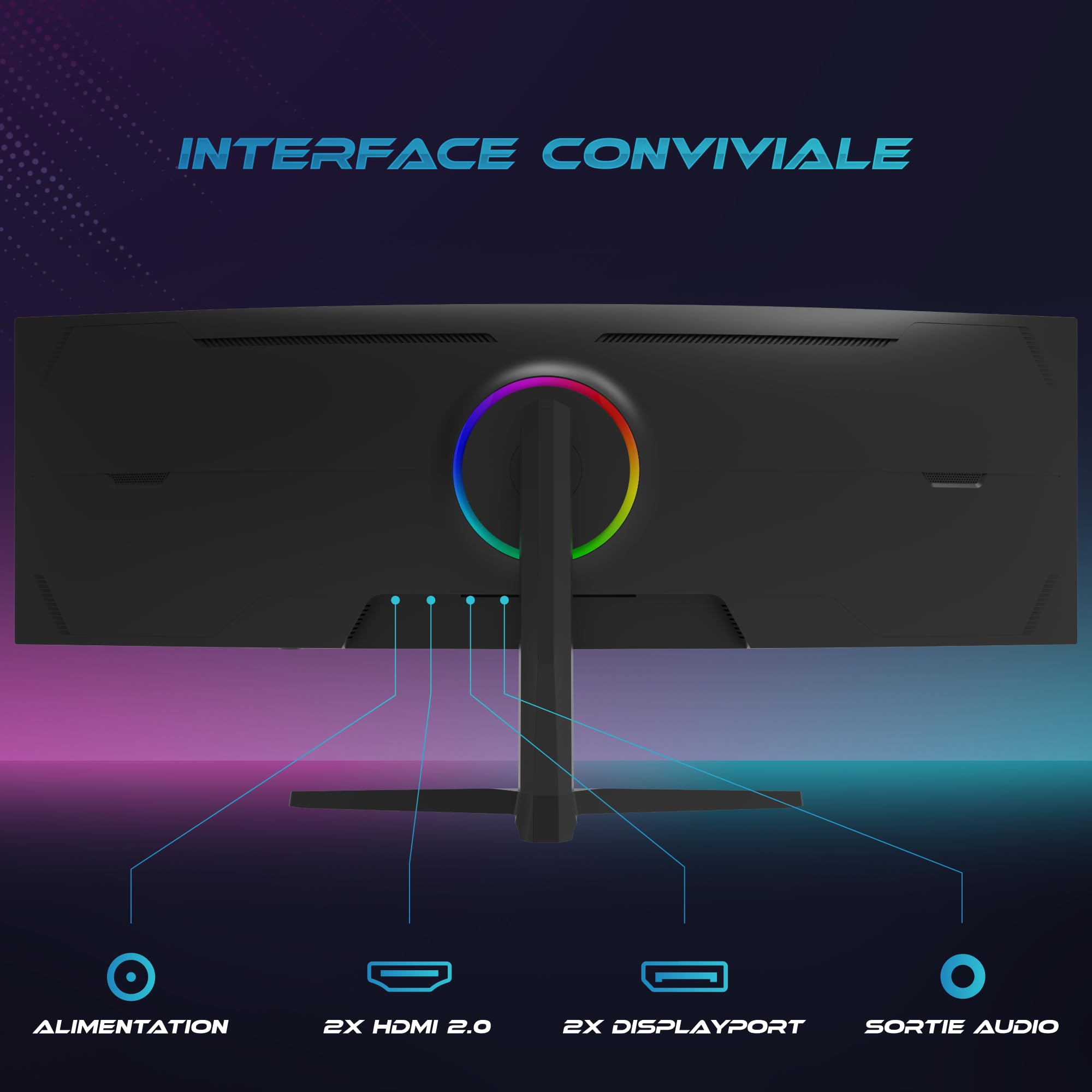 VIBOX 49 Pouces 165Hz Écran Gaming Incurvé Ultra-Large - DQHD, 1 ms, Adaptive Sync, HDMI et DisplayPort