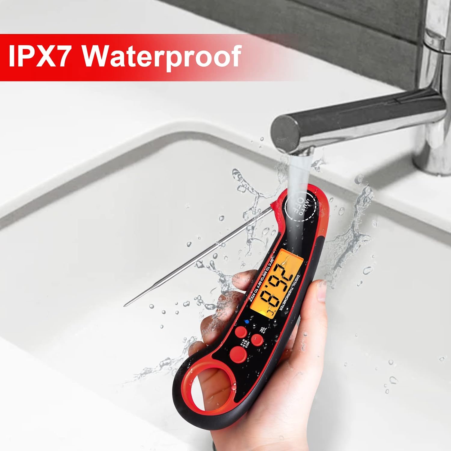 review QP Waterproof Digital Meat Thermometer, Instant Read Food Thermometer with Backlight and Magnet Sensing Kitchen Thermometer for Deep Frying, Baking, Outdoor Cooking, BBQ & Grilling Candy