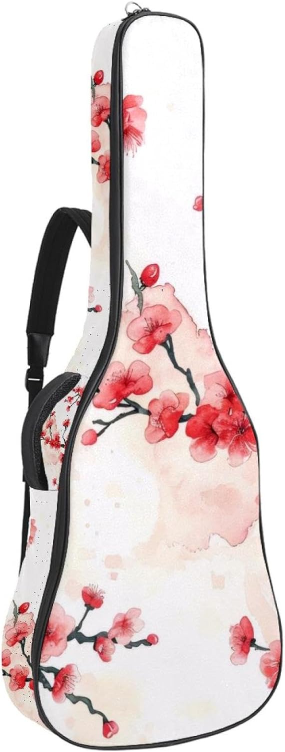 Acoustic Guitar Gig Bag 1 cm Thick Padding, Waterproof Electric Guitar Bag 40-42 Inch Guitar Case Backpack with Dual Shoulder Strap, Cherry Blossoms Japanese Pattern