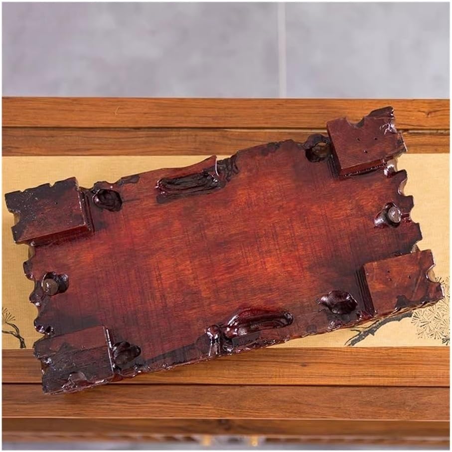 Vase Stand Root Carving Wood Pedestal Ornament, Rectangular Home Vase Teapot Display Holder(Small)