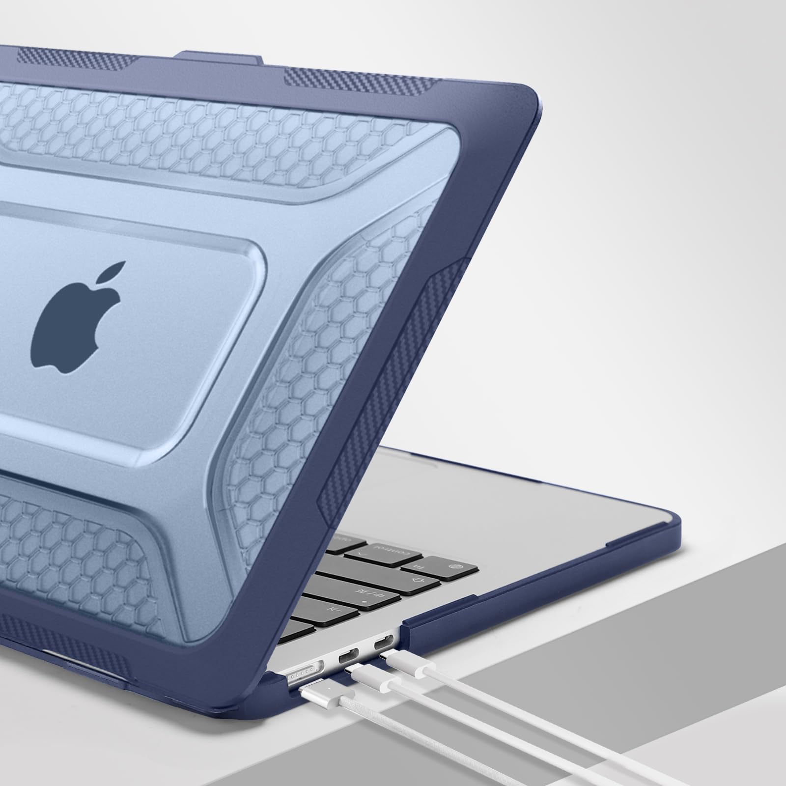 MOSISO Funda Compatible con MacBook Air 13 Pulgadas M5 M4 M3 M2 2026 2025-2022 A3449 A3240 A3113 A2681, Honeycomb TPU Bumper Soporte Plegable Carcasa para MacBook Air 13,6&Teclado Tapa,Azul Marino