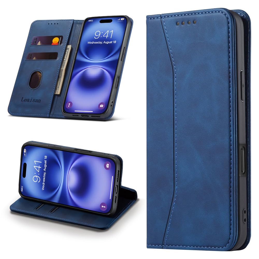 Leaisan Custodia Portafoglio Per IPhone 16e (2025) In Pelle PU, Con Chiusura Magnetica, Slot Per Carte E Supporto, Colore Rosso Vino