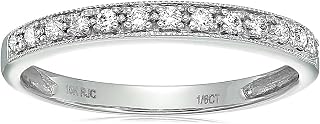 VIR JEWELS 1/6 carat (ctw) Diamond Wedding Anniversary Band for Women, Half Eternity Petite Round Diamond Engagement Ring 10K White Gold Prong Set with Milgrain 0.16 cttw, Size 4-10