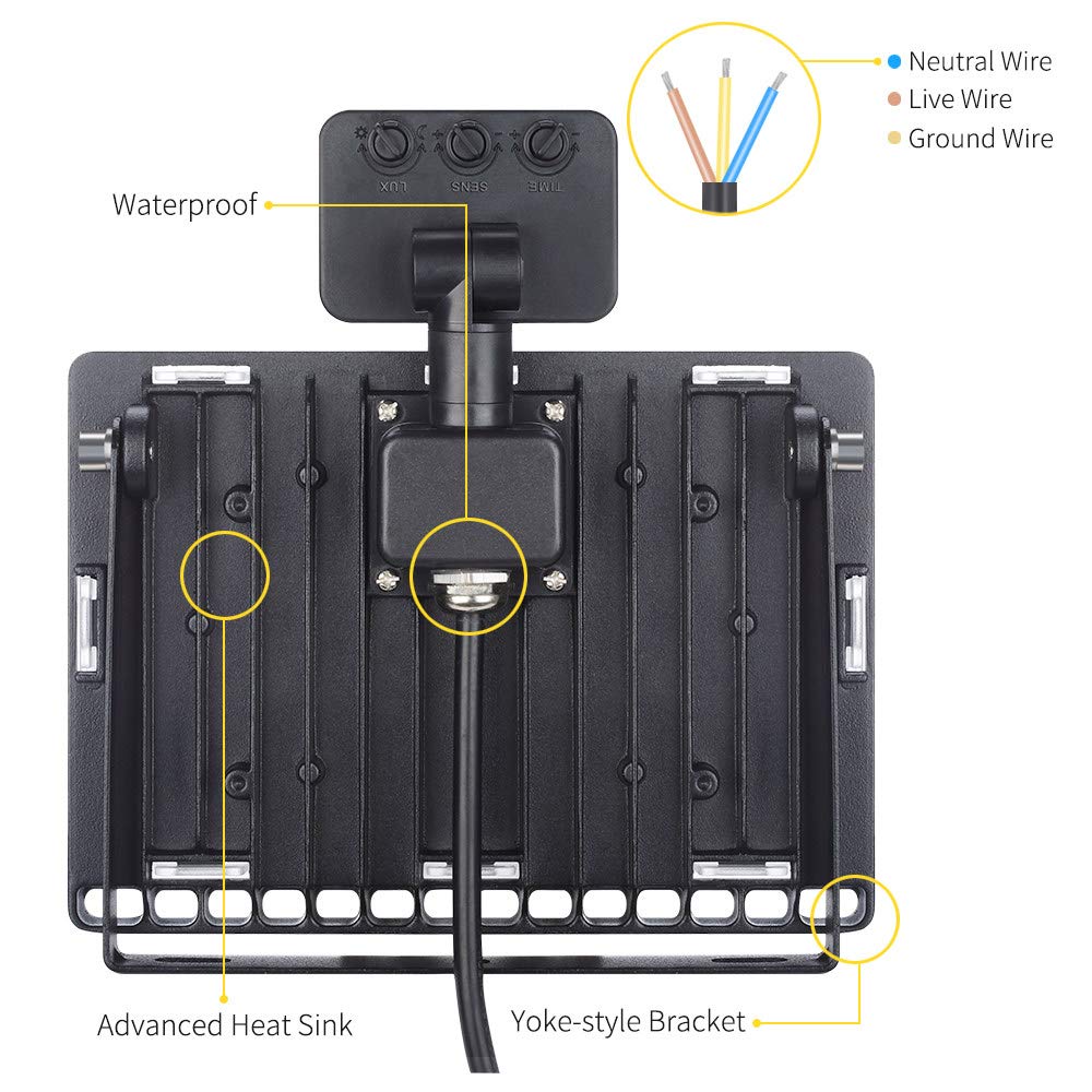 100w Foco LED con Sensor de Movimiento, 8000LM LED Luz de inundación Proyector Led Exterior Super Brillante 6500K Blanco frio Foco LED Detector IP65 Impermeable para Jardín Porche,warmwhite-50w