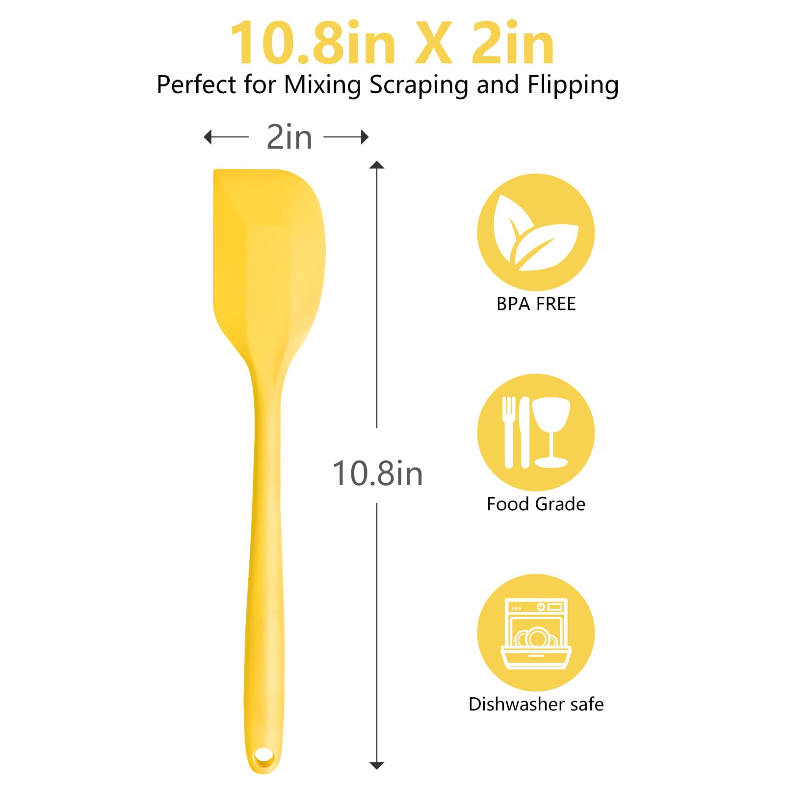 Espátula de goma amarilla para uso en cocina, espátulas de silicona de 10.8 pulgadas para cocinar, resistente al calor, espátula de cocina pequeña flexible para utensilios de cocina antiadherentes