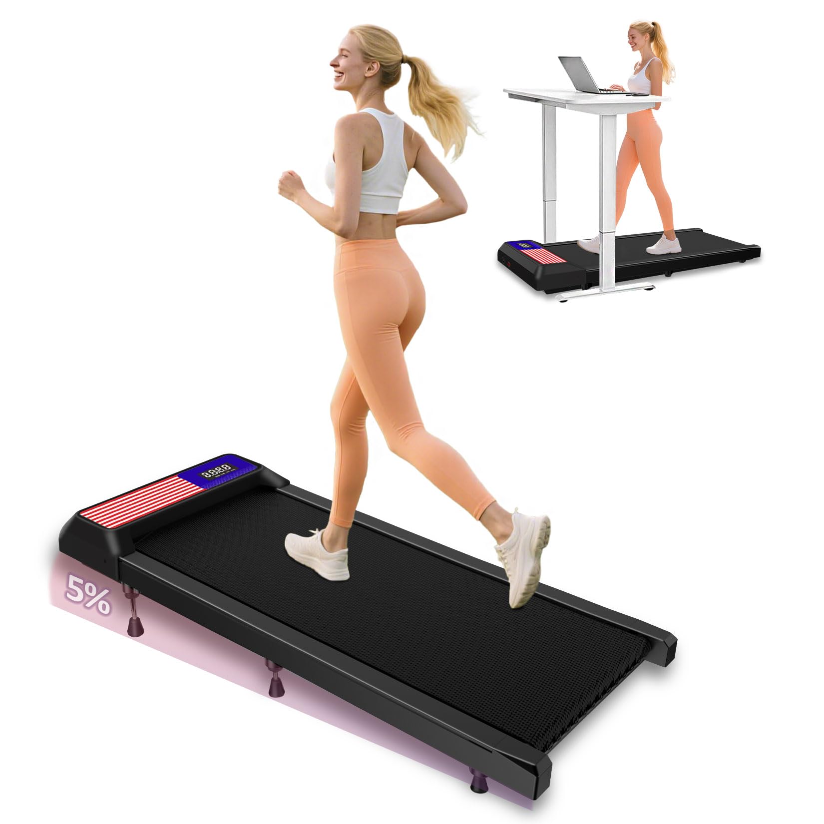 Under Desk Treadmill,Walking Pad with 5% Incline?Treadmills for Home & Office, 2.5HP Portable Treadmill with Remote Control and LED Display
