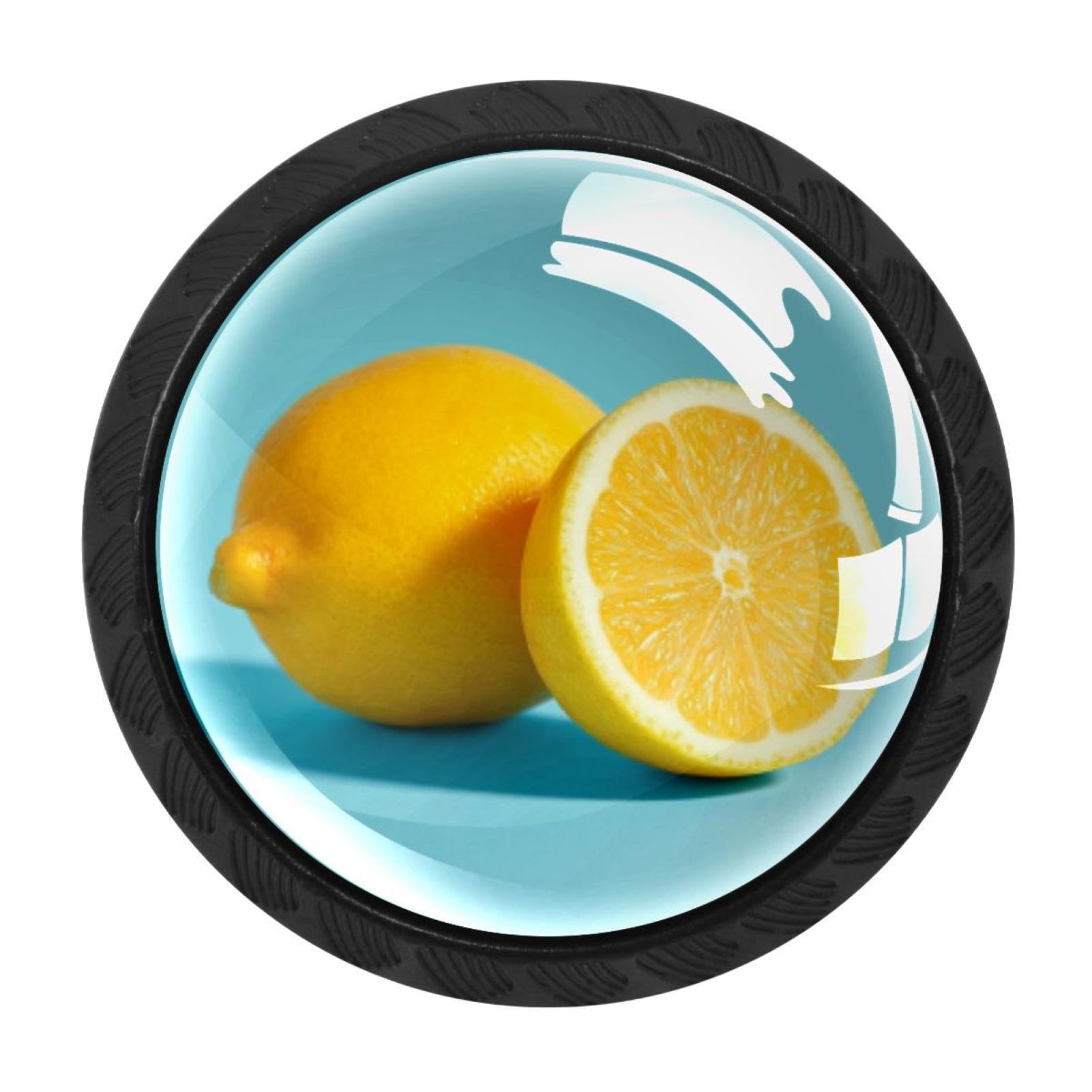 CHENZZZZ 4 Pack Black Citrus Fruit Yellow Lemon (1) Drawer Knobs, Cabinet Knobs Round Glass Knobs for Kitchen Cabinet Hardware Bathroom 35MM