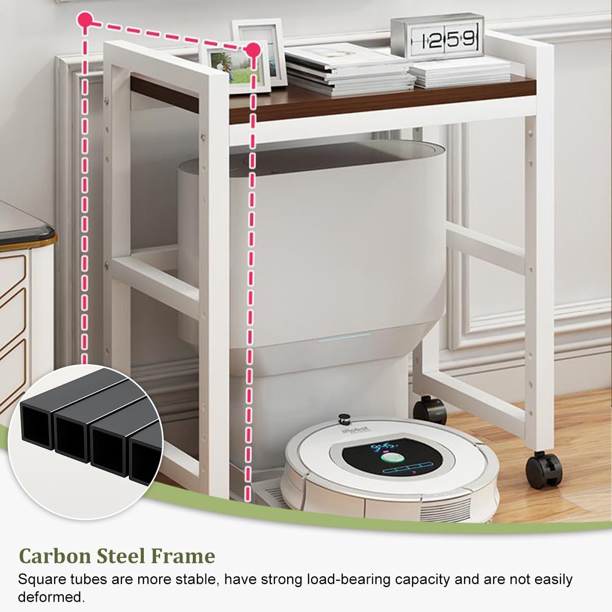 Robot Unidad de almacenamiento al vacío con estante rodante de madera para mesa auxiliar de acuario, muebles para el hogar u oficina, color negro y marrón, 50 x 35 cm
