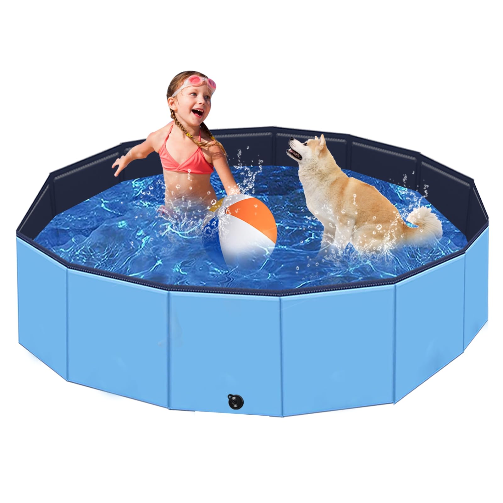 Foldable Dog Pool - 63" x 12" Anti-Slip Portable Dog Swimming Pool, Hard Plastic Collapsible Kiddie Pool for Outdoor and Indoor for Pets Dogs Cats and Kids